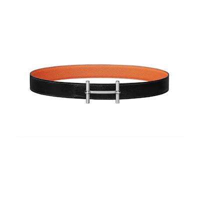 (Women) HERMES Ancre Black/Orange Leather Belt 3.2cm Casual Fashion Style. H077931CK05-H073967CAAE095