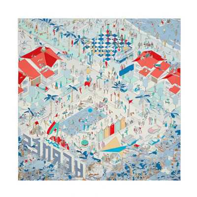 (Women) HERMES Argent Bleu Grenadine Pattern Silk Scarf for Women - Blue. H003751S06