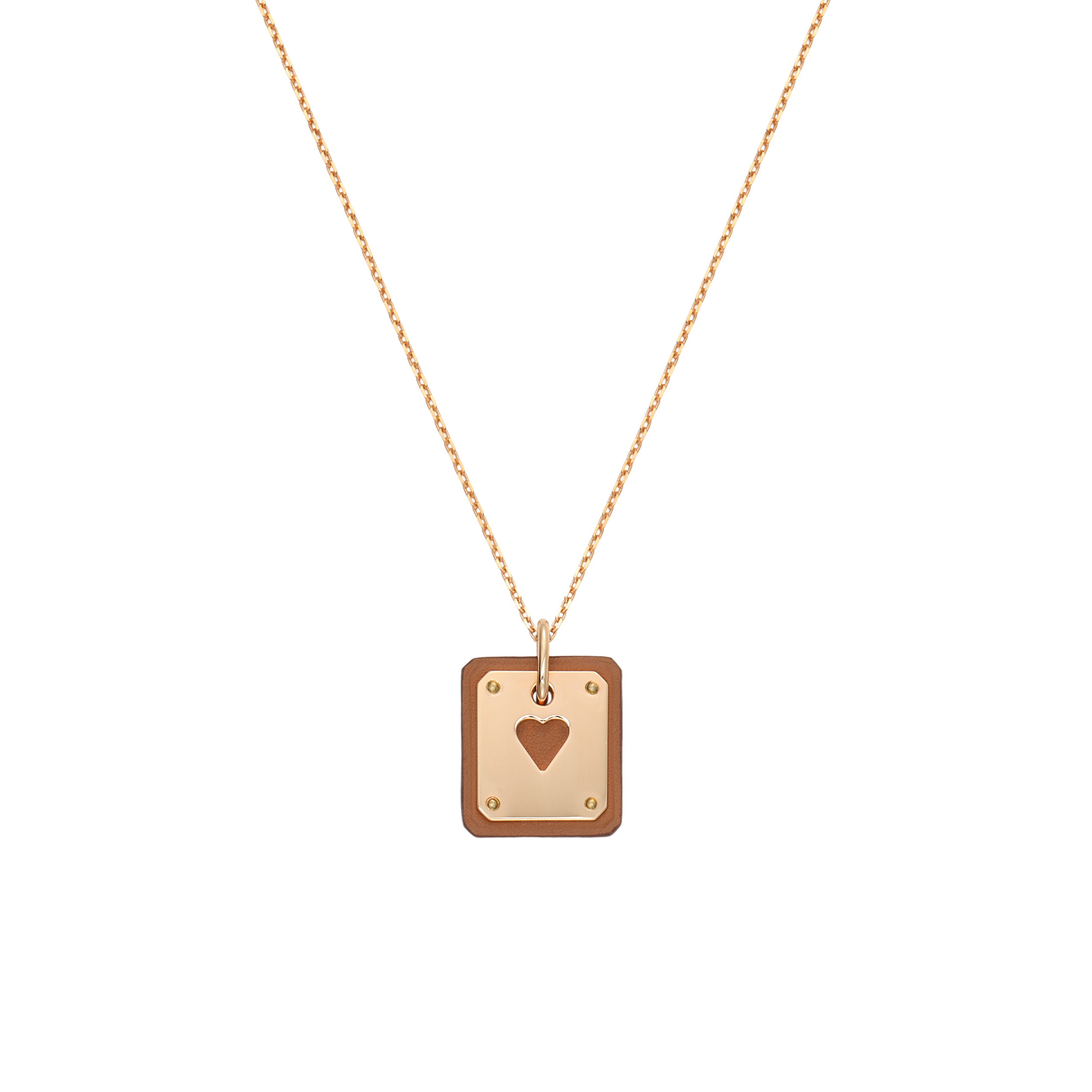 (Women) HERMES As de Coeur Rose Gold Calfskin Necklace Small H081865CD37