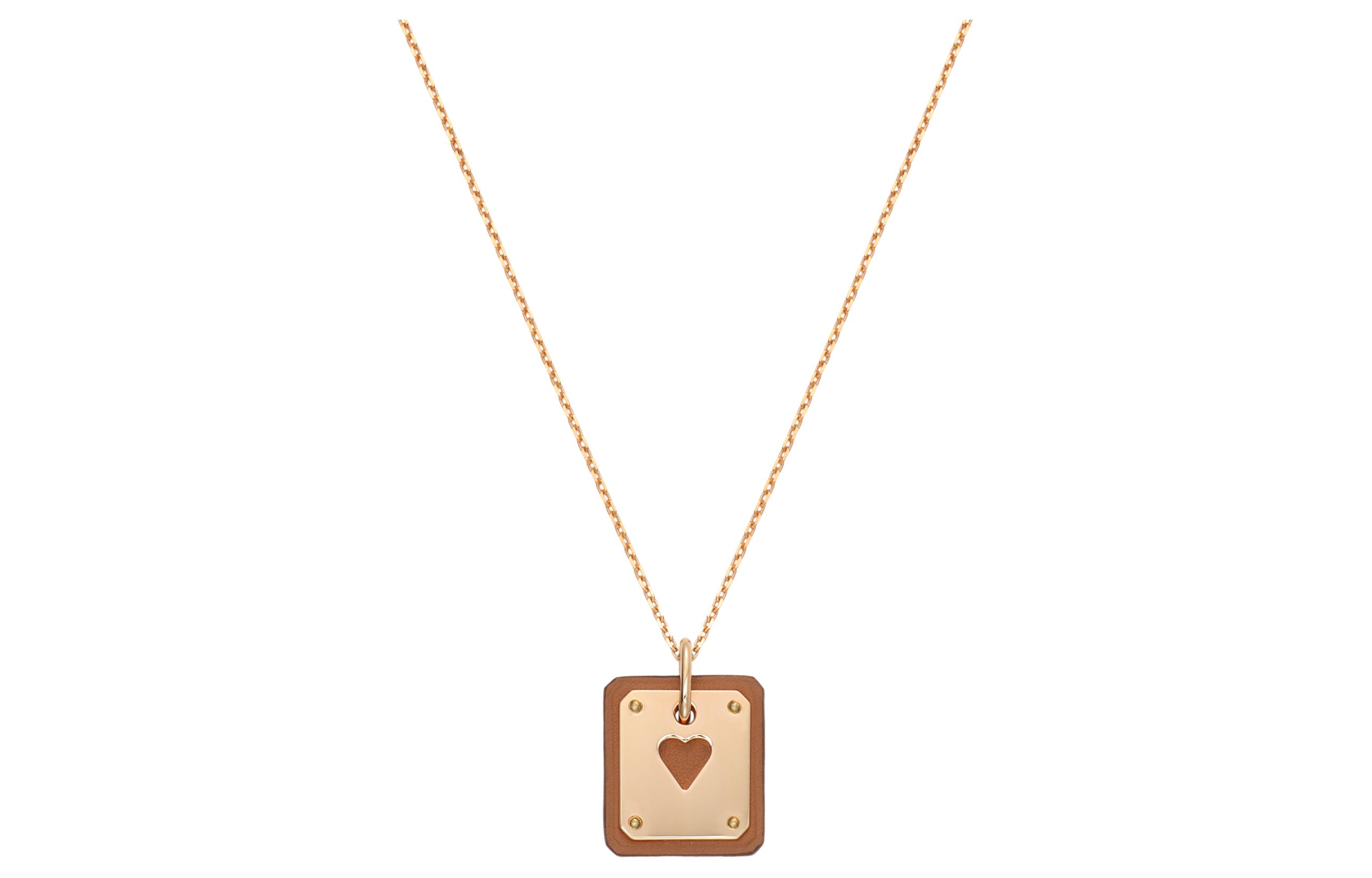 (Women) HERMES As de Coeur Rose Gold Calfskin Necklace Small H081865CD37 圖 2