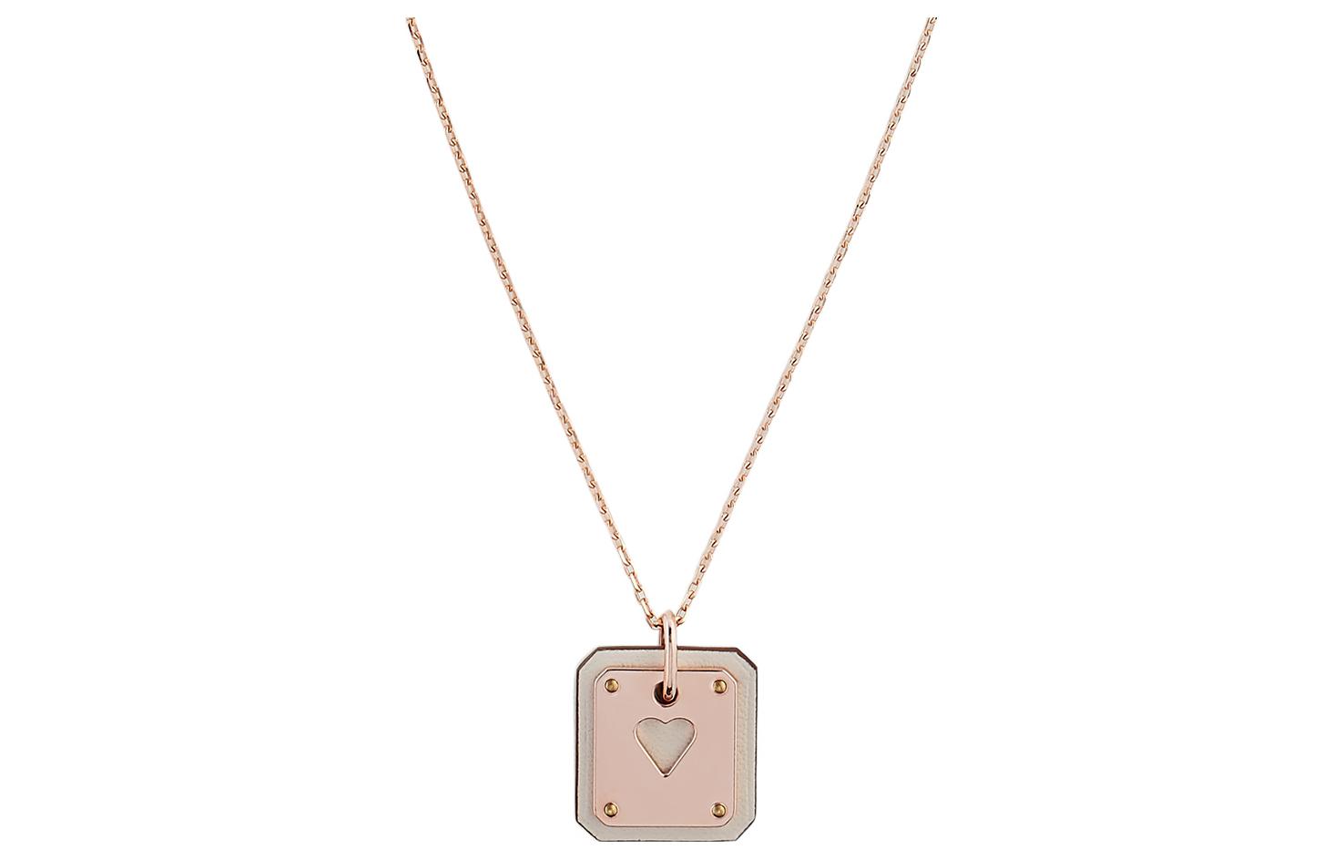 (Women) HERMES As de Coeur Rose Gold Small Metal Necklace Women Cream White H081865CD12
