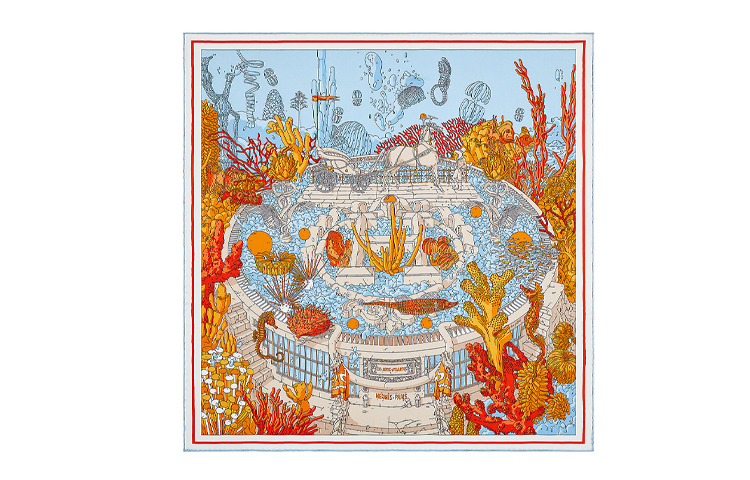 (Women) HERMES Atlantis Bookmark 70cm Silk Scarf Orange H983571S-10