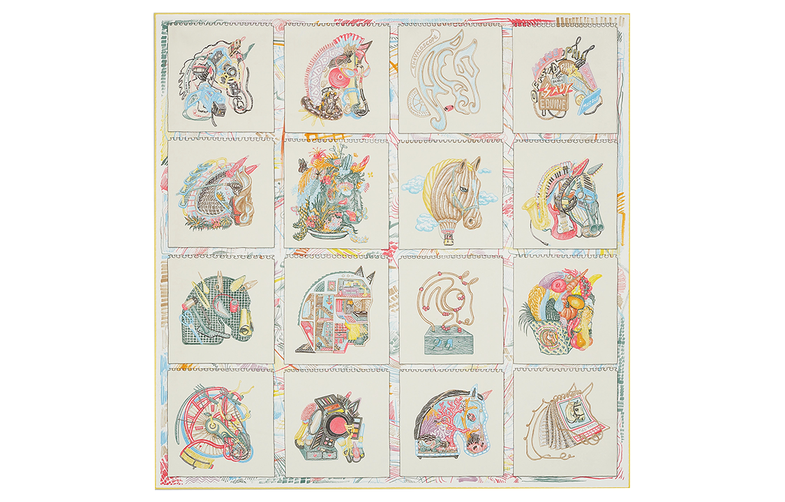 (Women) HERMES Beige  Silk Scarf "Horse Prism" Casual and Comfortable. H003913S 04 圖 2