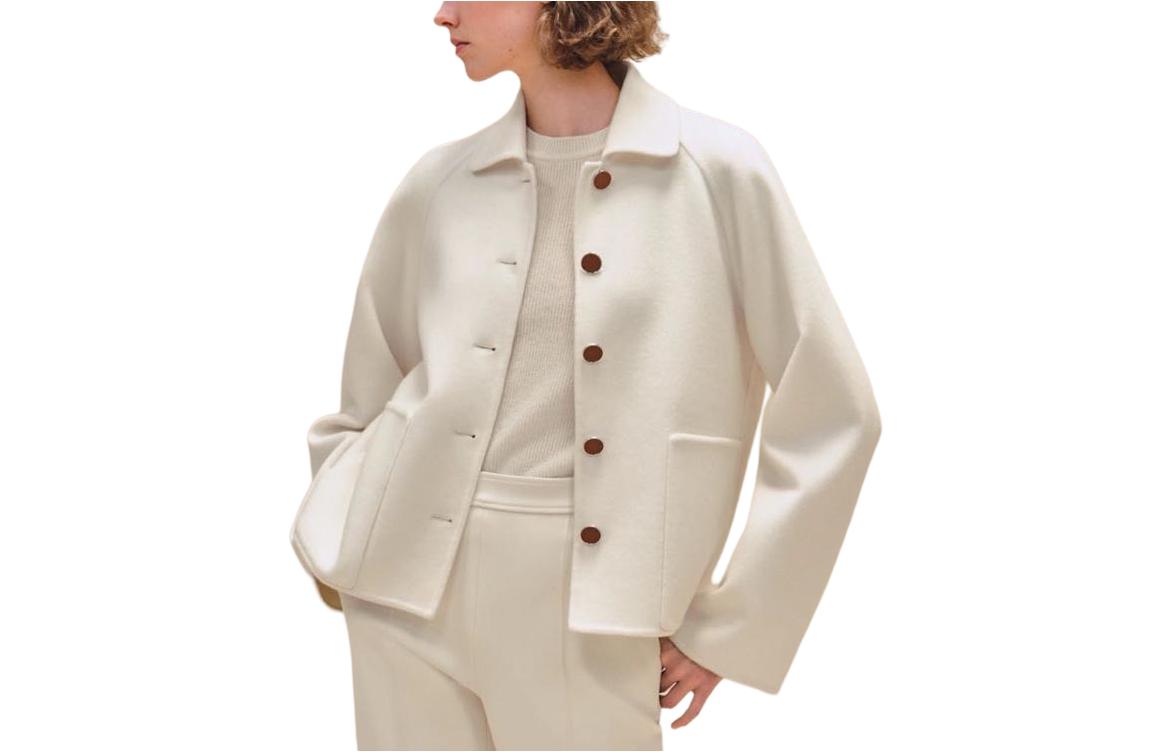 (Women) Hermes Beige Long Sleeve Casual Jacket with Solid Color Lapel Design H4E0102DAA3