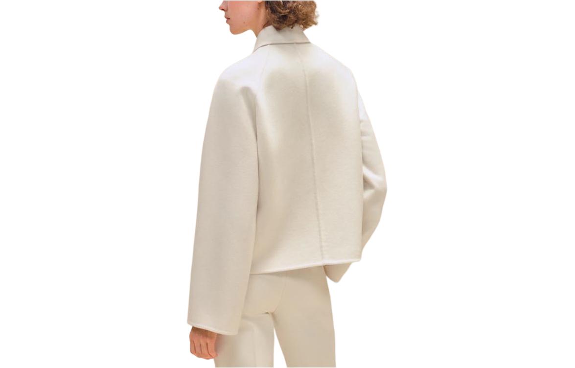 Lookbook (Women) Hermes Beige Long Sleeve Casual Jacket with Solid Color Lapel Design H4E0102DAA3