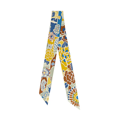 (Women) HERMES Bingata Twilly Mustard Yellow Silk Scarf for Women. H063530S-05