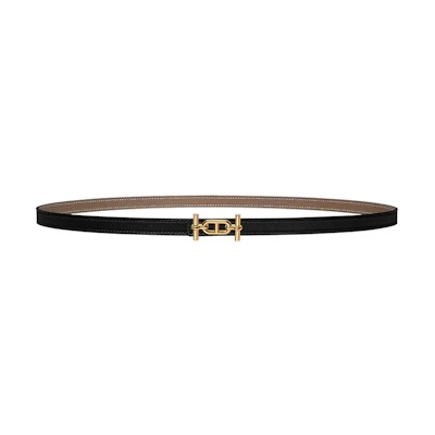(Women) HERMES Black Calfskin Leather Belt Gold Buckle 1.3cm Width. H080014CC06-H065538CABD