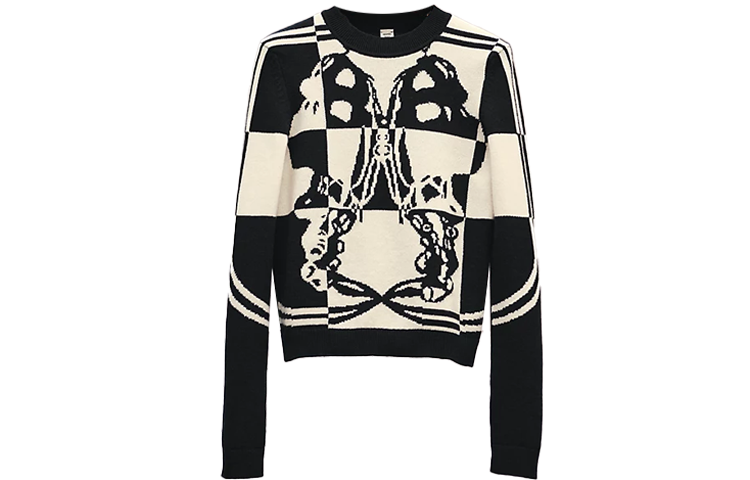 Order (W) エルメス ブラック カラーブロック クルーネック セーター 플ル오버 H1H2606D202