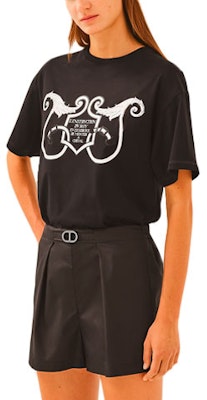 (W) 에르메스 블랙 레터 프린트 크루넥 티셔츠 H1E4615DG02 Order (W) 에르메스 블랙 레터 프린트 크루넥 티셔츠 H1E4615DG02