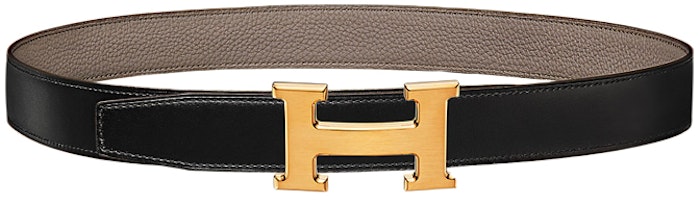 (Women) HERMES Black/Taupe Calfskin Belt with Matte Gold Buckle 3.2cm H064544CM2M | H073967CAAC (Women) HERMES Black/Taupe Calfskin Belt with Matte Gold Buckle 3.2cm H064544CM2M | H073967CAAC