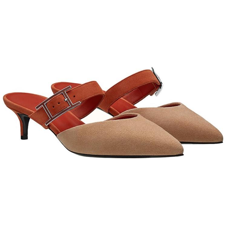 Order (W) 爱马仕淡褐色扣皮革高跟凉鞋 H211204Z-9J