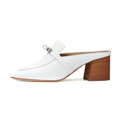 (W) HERMES Blossom Mule 'White Chunky Heel'