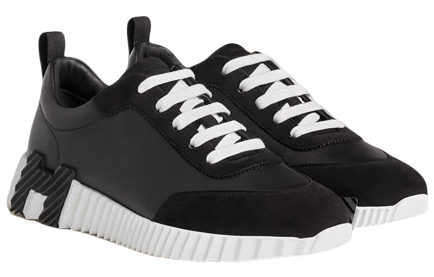 Shop HERMES愛馬仕 Bouncing 皮革 繫帶 耐磨 低筒 運動休閒鞋 女款 黑色