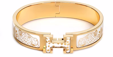 (Women) HERMES Bracelet for Women – "Double Leopards" Print in White/Gold with Gilded Finish. H702318F-C6GM (Women) HERMES Bracelet for Women – "Double Leopards" Print in White/Gold with Gilded Finish. H702318F-C6GM