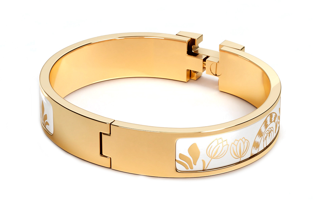 Lookbook (W) 愛馬仕女款手鐲 – 白金配色「雙豹紋」鍍金飾面。 H702318F-C6GM