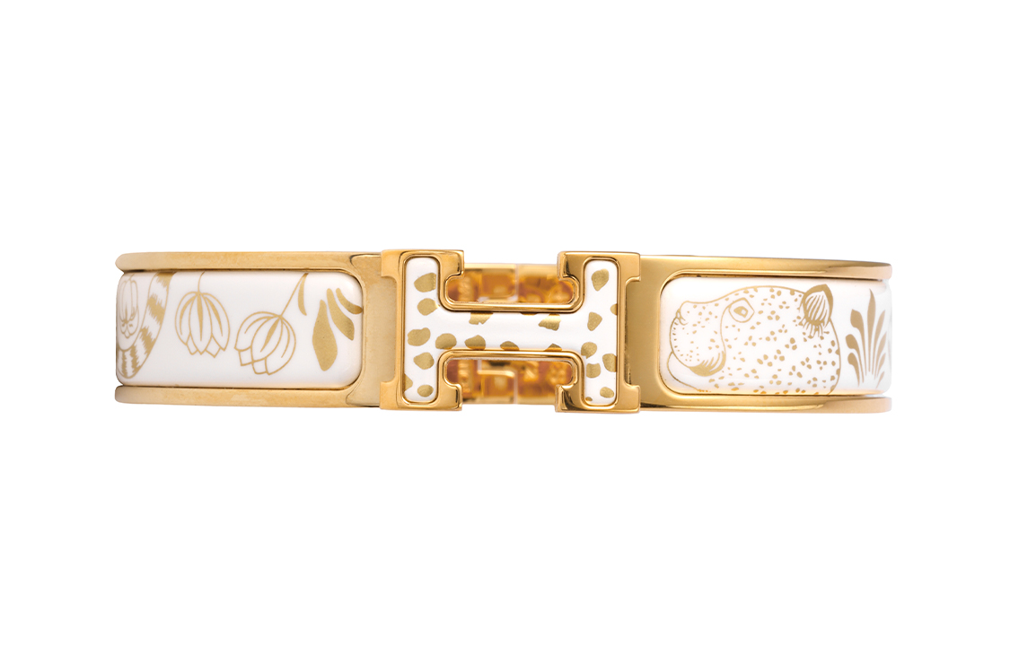 Shop (W) 愛馬仕女款手鐲 – 白金配色「雙豹紋」鍍金飾面。 H702318F-C6GM