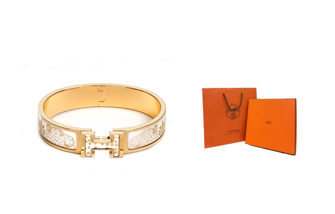 Sizing (W) 愛馬仕女款手鐲 – 白金配色「雙豹紋」鍍金飾面。 H702318F-C6GM