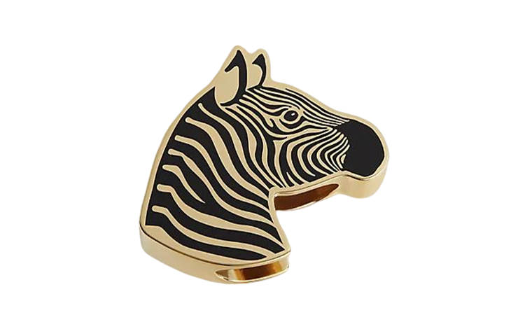 (Women) HERMES Brass Zebra Head Scarf Ring Gold/Black 4x4.4cm  Accessory H603342S-00