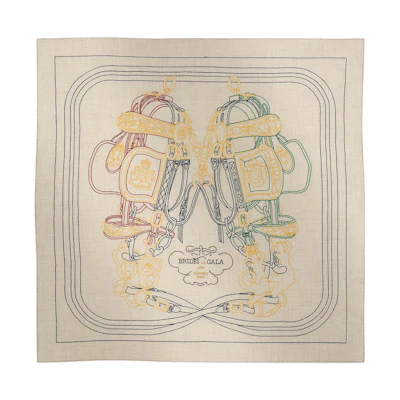 (Women) HERMES Brides de Gala Embroidered Cashmere Silk Scarf Beige Accessories H234140S
