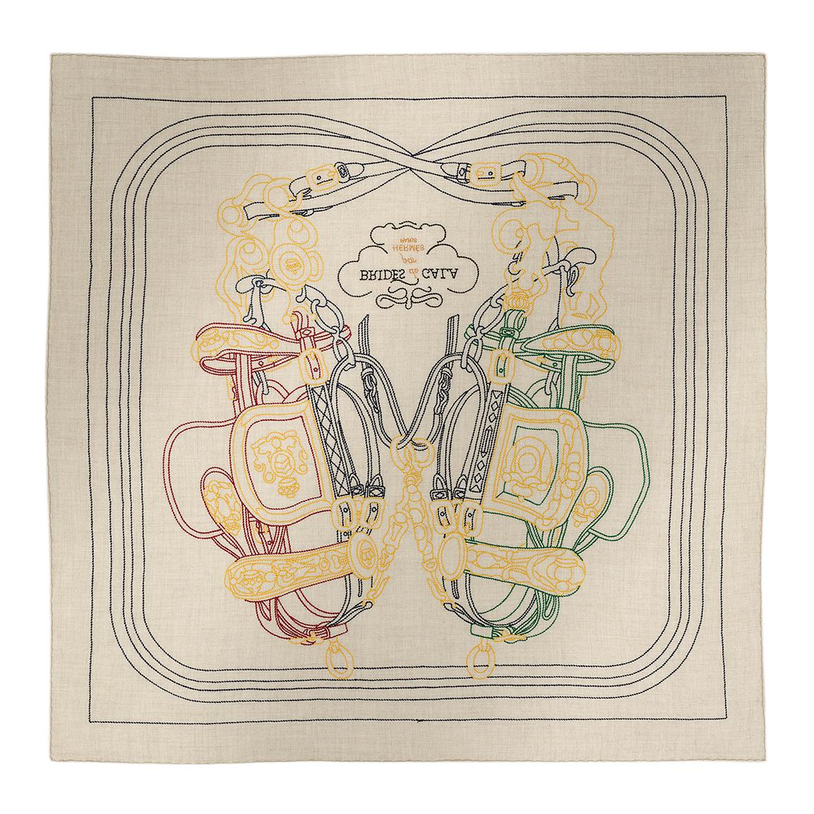 (Women) HERMES Brides de Gala Embroidered Cashmere Silk Scarf Beige  Accessories H234140S 圖 3