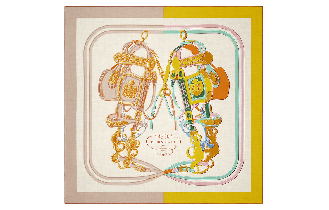 (Women) HERMES Brides de Gala Lightweight Shawl Women Beige/Yellow H243940S 06