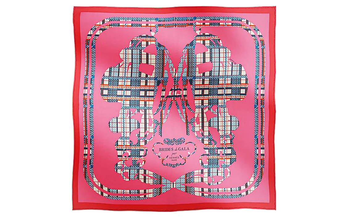 (Women) HERMES Brides de Gala Plaid Silk Scarf Women Pink. H894052S02