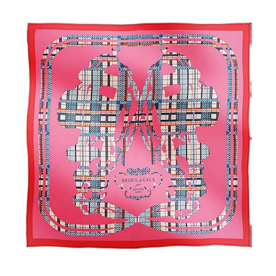 (Women) HERMES Brides de Gala Plaid Silk Scarf Women Pink. H894052S02