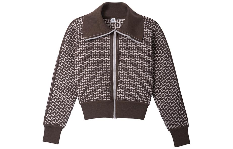 (Women) Hermes Brown Full Print Jacquard Knit Zip Jacket H2H2200DD1R