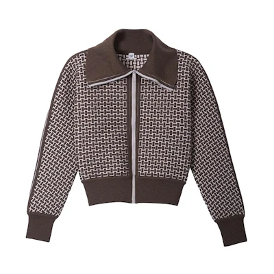 (Women) Hermes Brown Full Print Jacquard Knit Zip Jacket H2H2200DD1R