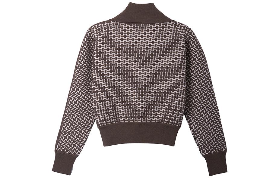 Lookbook (W) 愛馬仕棕色滿版提花針織拉鍊外套 H2H2200DD1R