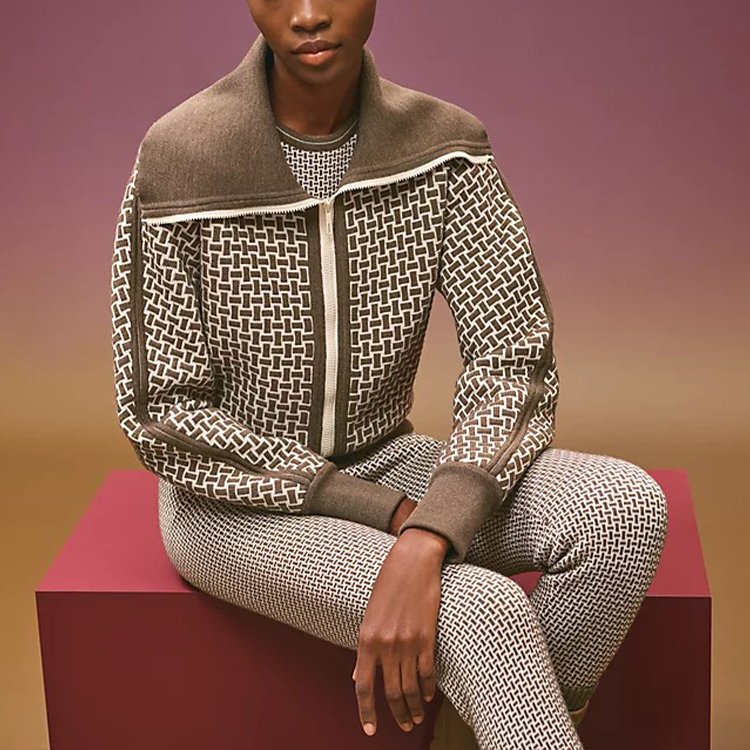 Shop (W) 愛馬仕棕色滿版提花針織拉鍊外套 H2H2200DD1R