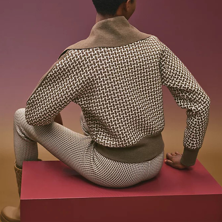 Purchase (W) 愛馬仕棕色滿版提花針織拉鍊外套 H2H2200DD1R