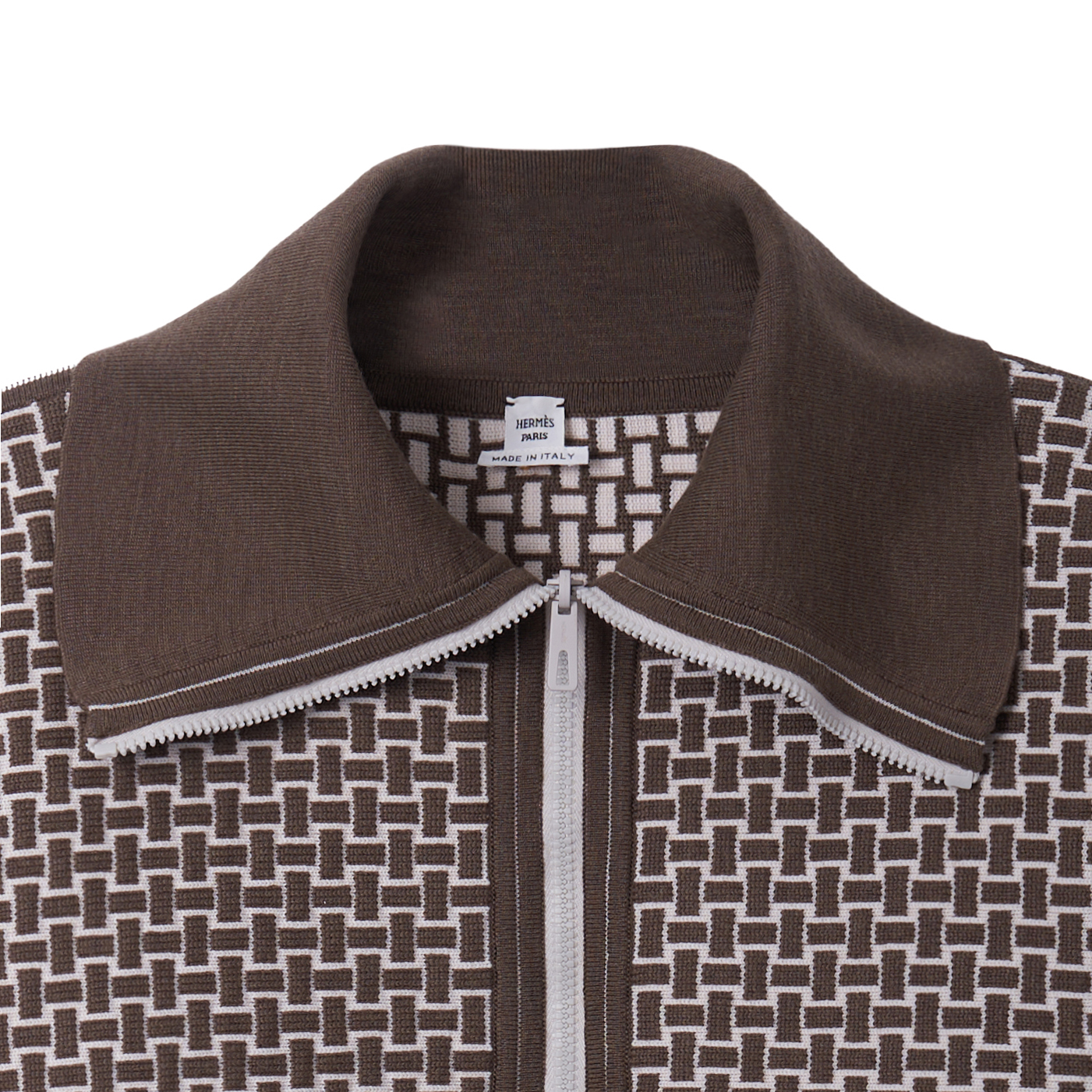 Details for (W) 愛馬仕棕色滿版提花針織拉鍊外套 H2H2200DD1R