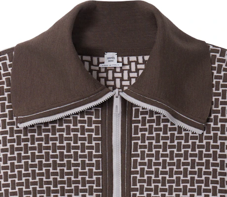 (W) 愛馬仕棕色滿版提花針織拉鍊外套 H2H2200DD1R Details for (W) 愛馬仕棕色滿版提花針織拉鍊外套 H2H2200DD1R