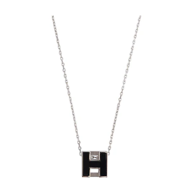 (Women) HERMES Cage d'H Palladium-Plated Black Necklace for Women H143991FP03