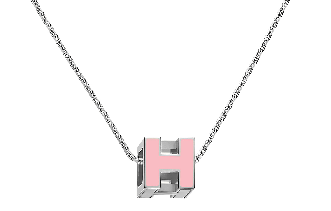 (Women) HERMES Cage d'H Pink Pendant Necklace for Women - Gold Plated, Lacquer Finish. H143991FP59