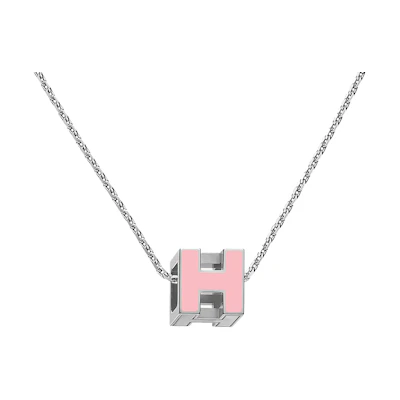 (Women) HERMES Cage d'H Pink Pendant Necklace for Women - Gold Plated, Lacquer Finish. H143991FP59