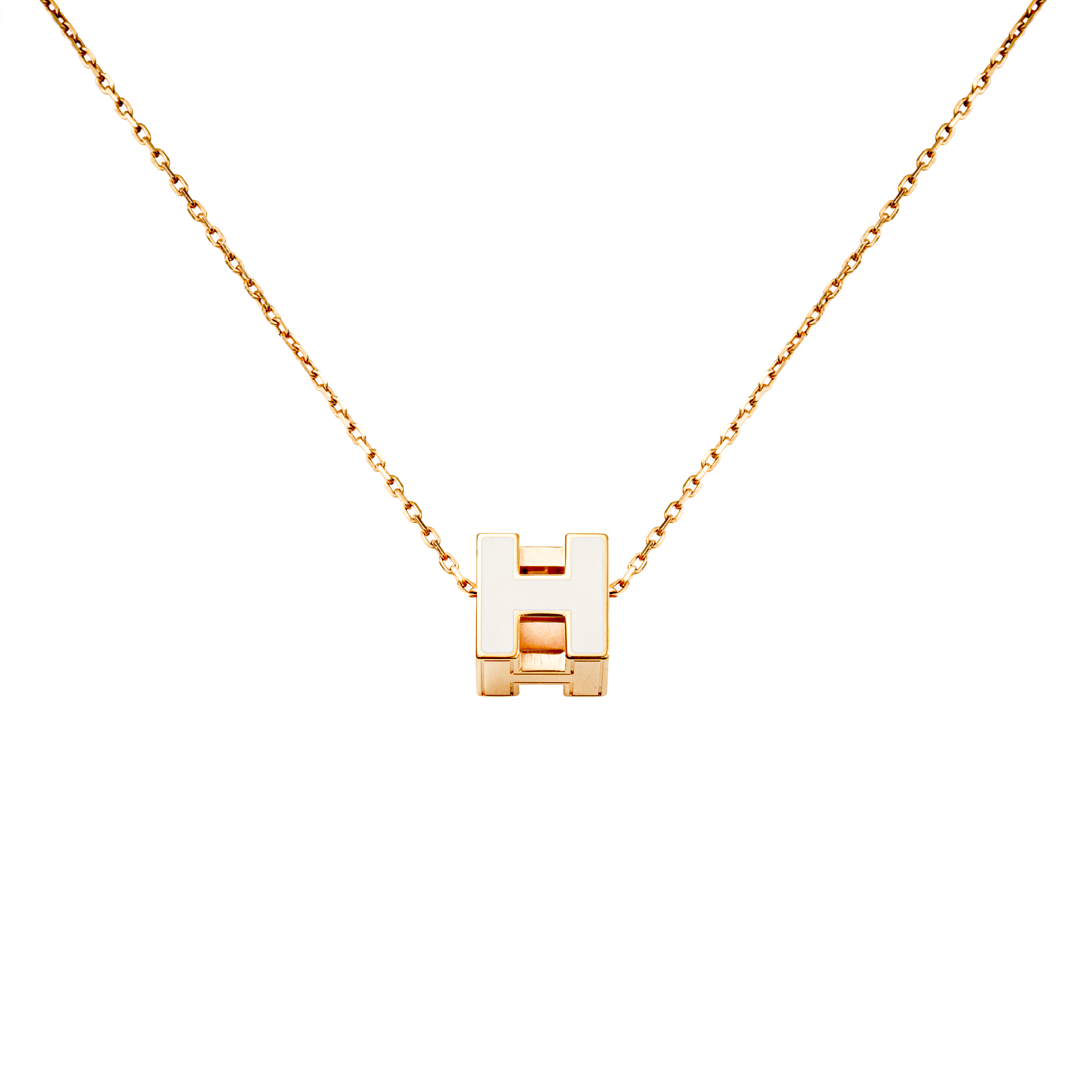 (Women) HERMES Cage d'H Square Letter Gold Plated Necklace for Women Gold H143991F-49