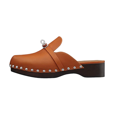 (W) HERMES Calfskin Clogs 'Brown'