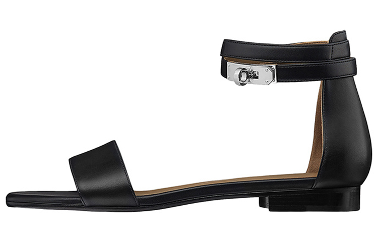 Buy (W) Sandalias Planas de Piel de Ternera HERMÈS 'Negro' H202097Z-02