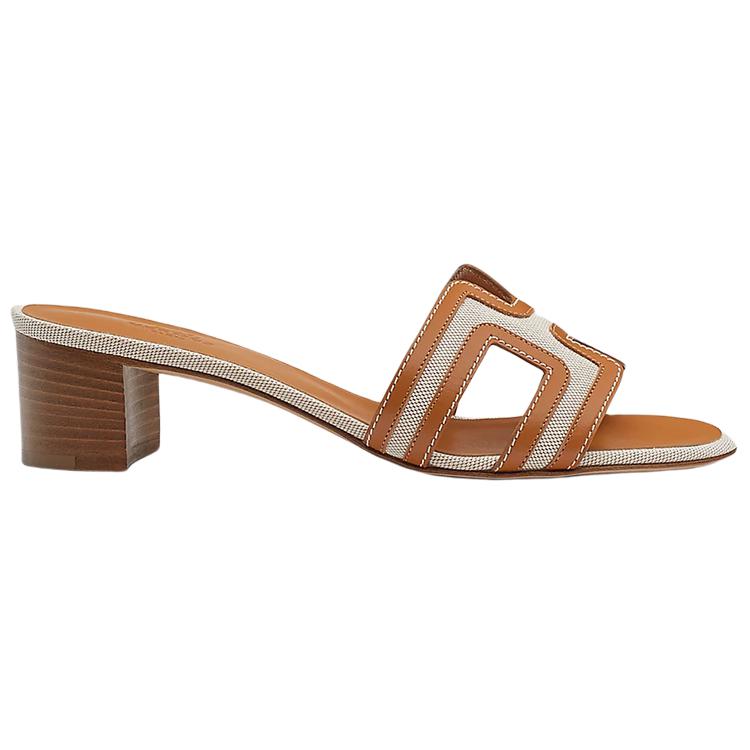 Order (W) HERMES Kalfsleer H Canvas Hoge Hakken Sandalen ''Bruin'' H221114Z-79
