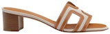 (W) HERMES Sandal Tumit Tinggi H Canvas Kulit Anak Lembu 'Coklat' H221114Z-79