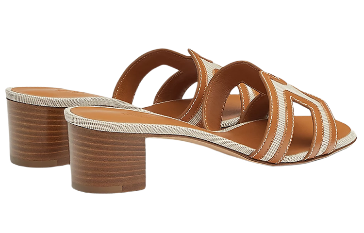 Shop (W) HERMES Kalfsleer H Canvas Hoge Hakken Sandalen ''Bruin'' H221114Z-79