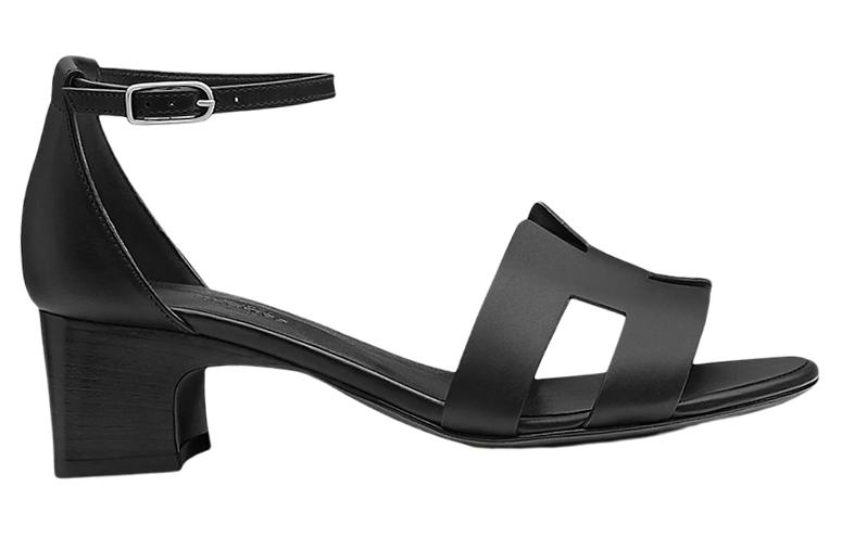 Order (W) HERMES Sandal Bertumit Tinggi Kulit Anak Lembu 'Fesyen Hitam' H221119Z-02