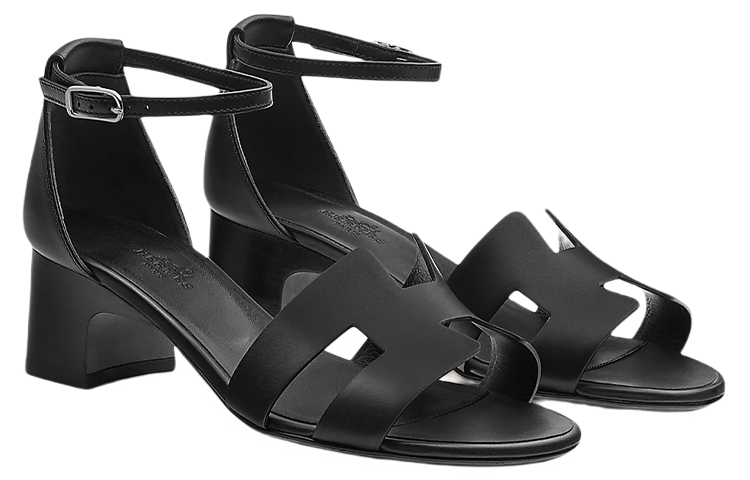 Lookbook (W) HERMES Sandal Bertumit Tinggi Kulit Anak Lembu 'Fesyen Hitam' H221119Z-02