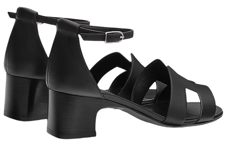 Shop (W) HERMES Sandal Bertumit Tinggi Kulit Anak Lembu 'Fesyen Hitam' H221119Z-02