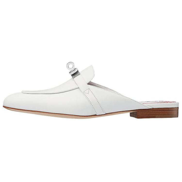 (Women) HERMES Calfskin Lined Slippers 'White Print' H202121Z-BL