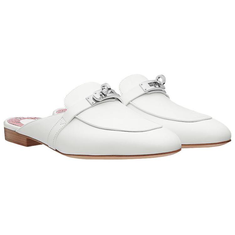 Lookbook (W) HERMES Selipar Berlapis Kulit Anak Lembu 'Putih Cetakan' H202121Z-BL