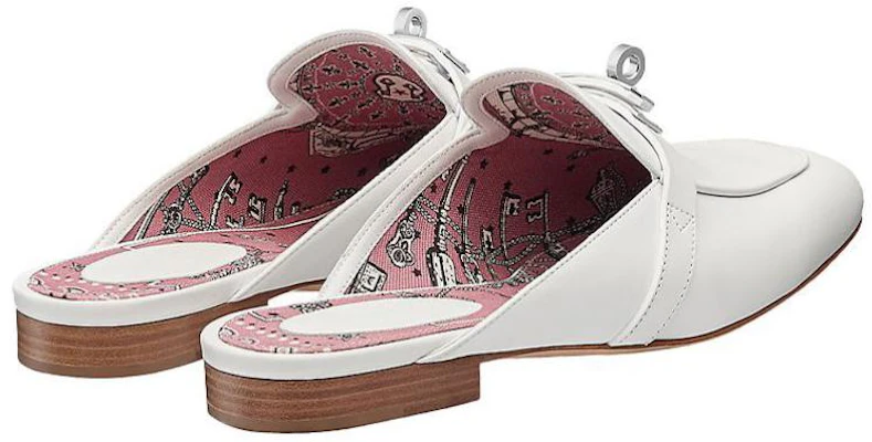 HERMES 愛馬仕 小牛皮印花內襯拖鞋 女款 白色 Shop HERMES 愛馬仕 小牛皮印花內襯拖鞋 女款 白色