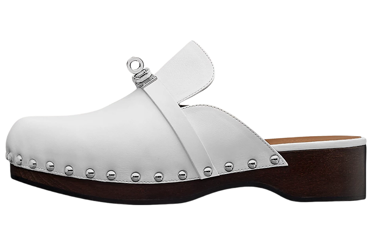 (Women) HERMES Calfskin Wooden Sole 'White' H211077Z-90